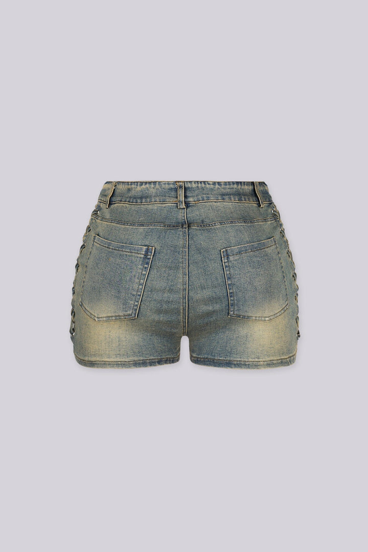 Jannet Vintage Denim Lace Up Shorts