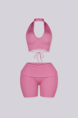 Backfire Ribbed Knit Halter Top &amp; Shorts SET