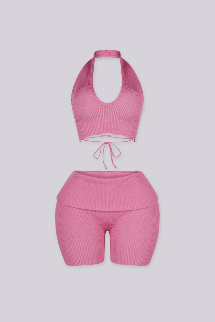 Backfire Ribbed Knit Halter Top &amp; Shorts SET