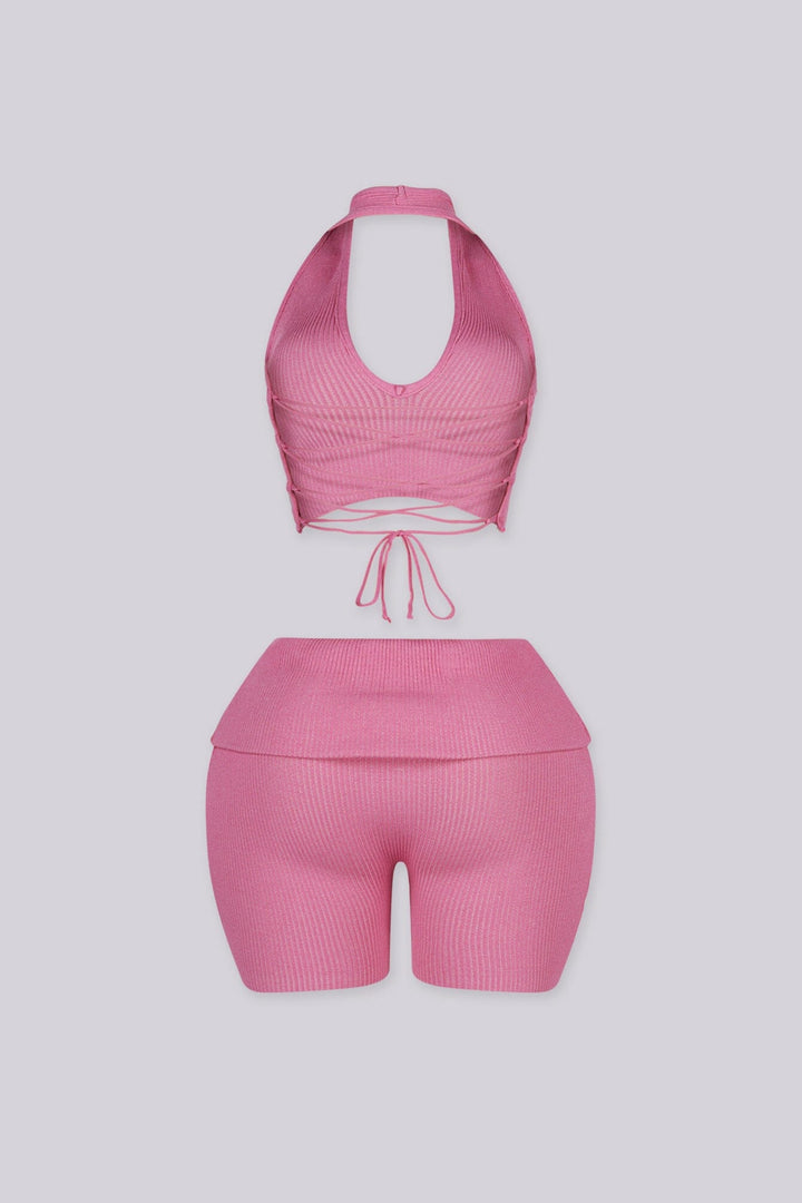 Backfire Ribbed Knit Halter Top &amp; Shorts SET