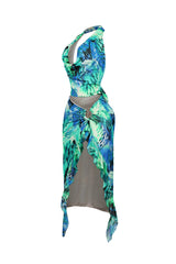Panama Mesh Print Halter Top &amp; Skirt SET