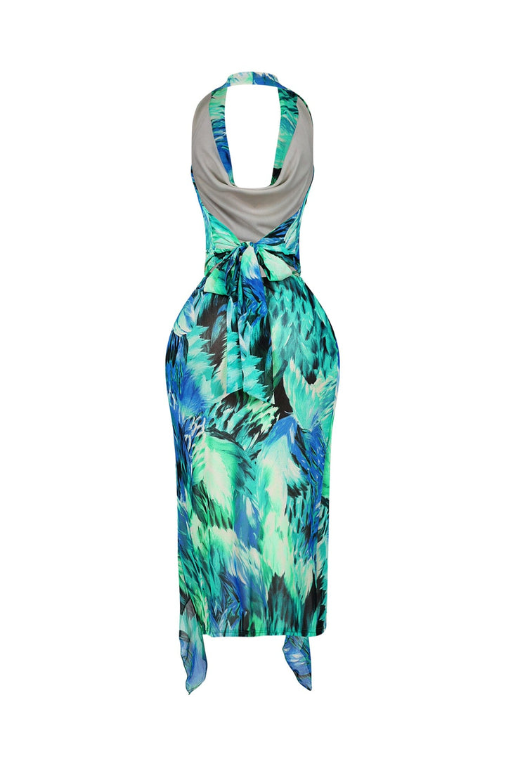Panama Mesh Print Halter Top &amp; Skirt SET