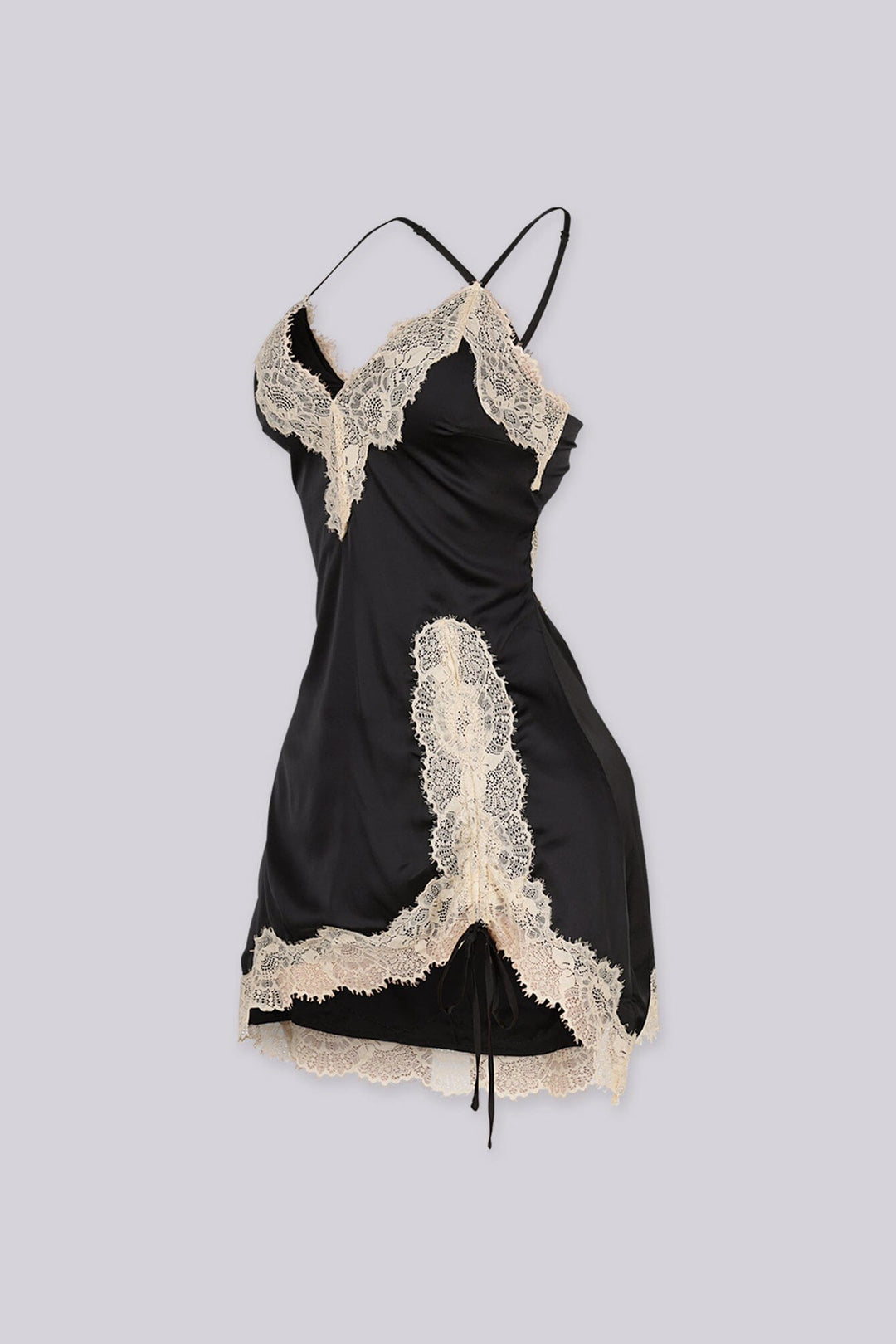 Sweetheart Lace Trim Satin Mini Dress
