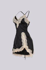Sweetheart Lace Trim Satin Mini Dress