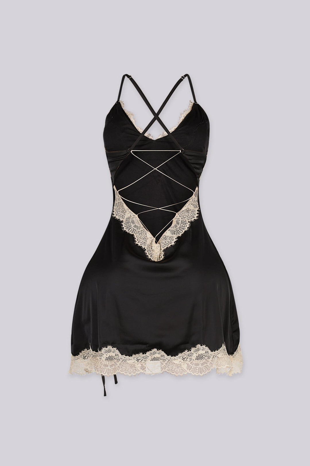 Sweetheart Lace Trim Satin Mini Dress