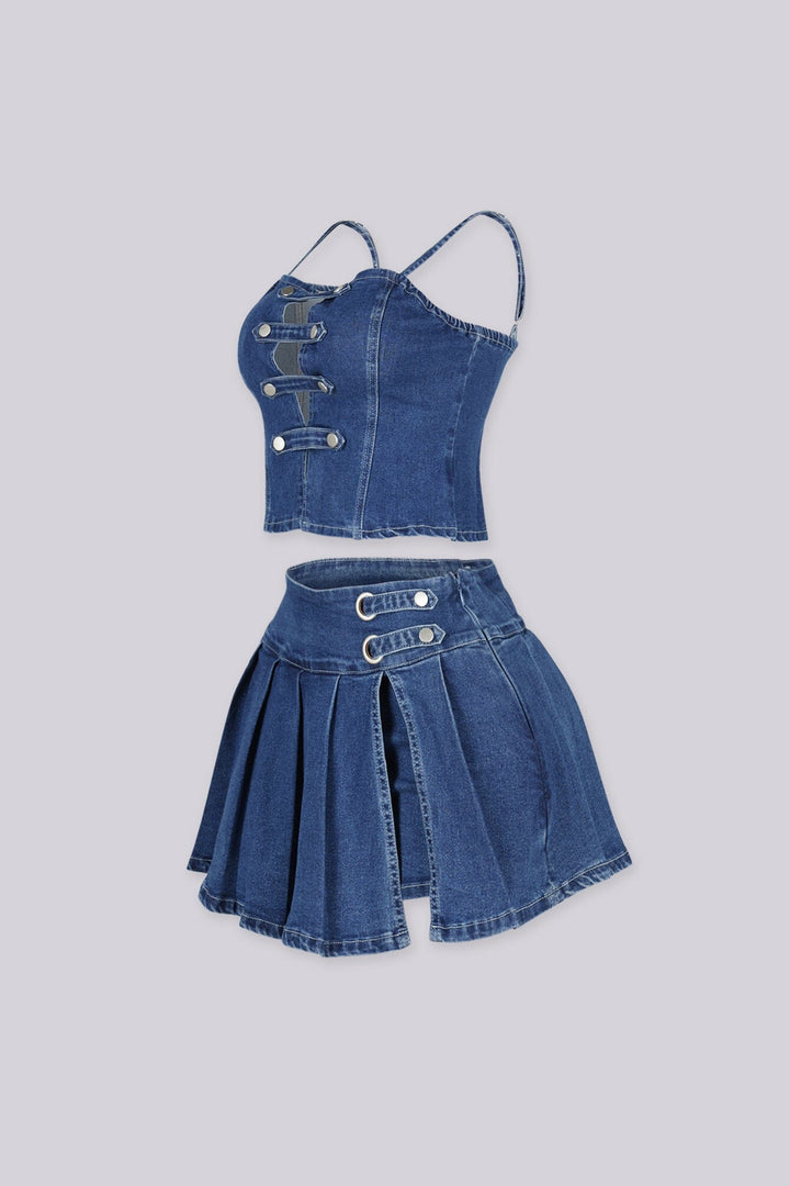 Kiana Denim Tank Top and Skirt SET