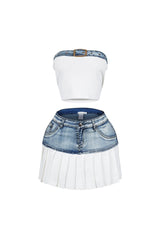 Discover Knit Denim Top &amp; Skirt SET