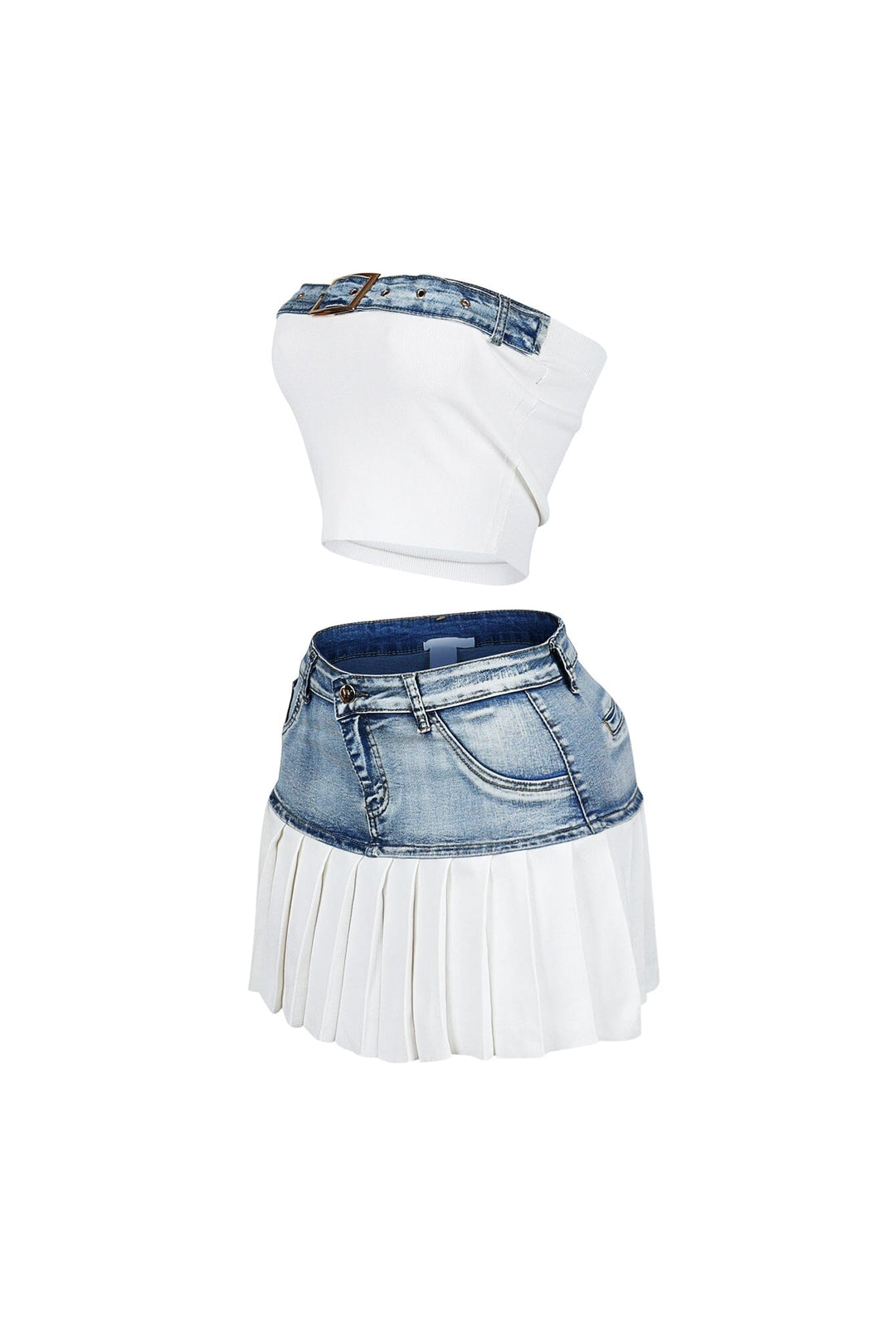 Discover Knit Denim Top &amp; Skirt SET