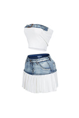 Discover Knit Denim Top &amp; Skirt SET
