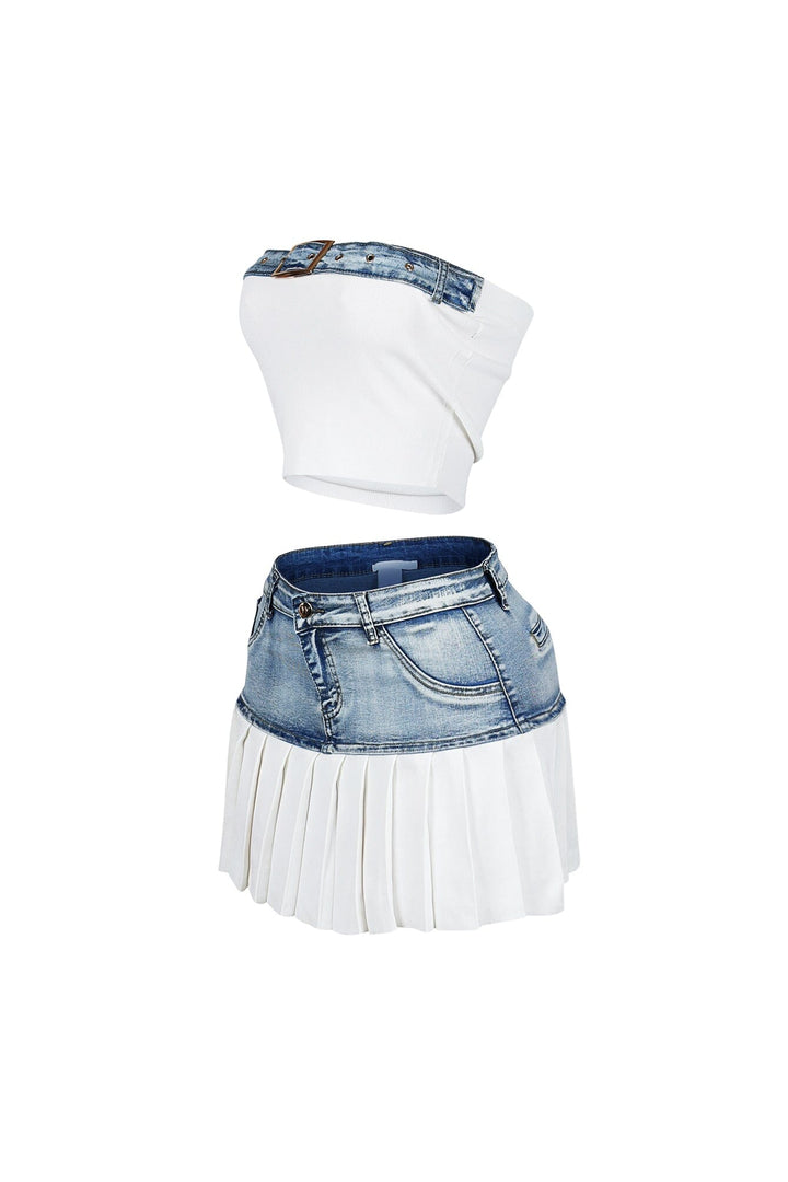 Discover Knit Denim Top &amp; Skirt SET
