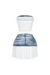 Discover Knit Denim Top &amp; Skirt SET