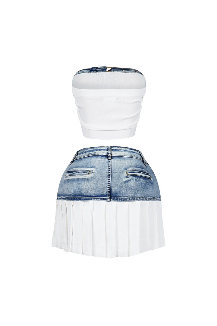 Discover Knit Denim Top &amp; Skirt SET