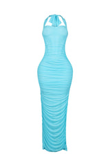 Bloomie Mesh Ruched Corset Halter Dress