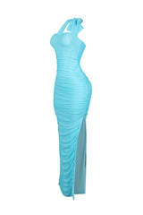 Bloomie Mesh Ruched Corset Halter Dress