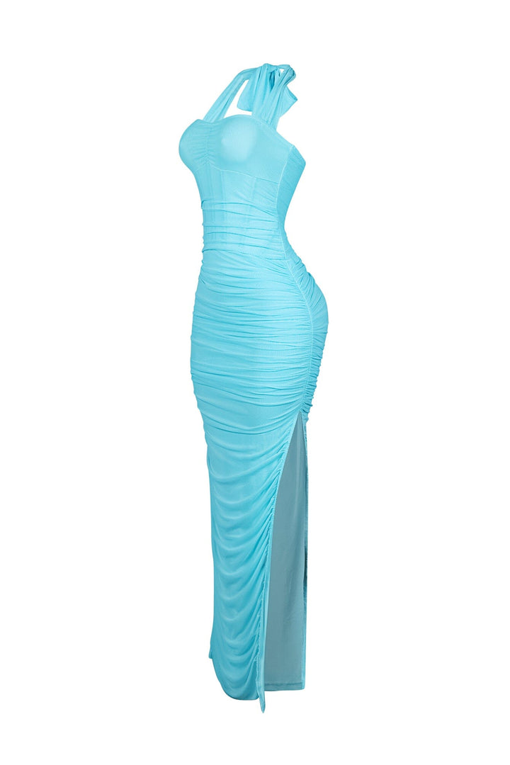 Bloomie Mesh Ruched Corset Halter Dress