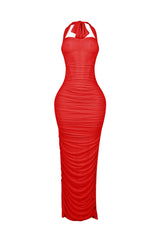 Bloomie Mesh Ruched Corset Halter Dress