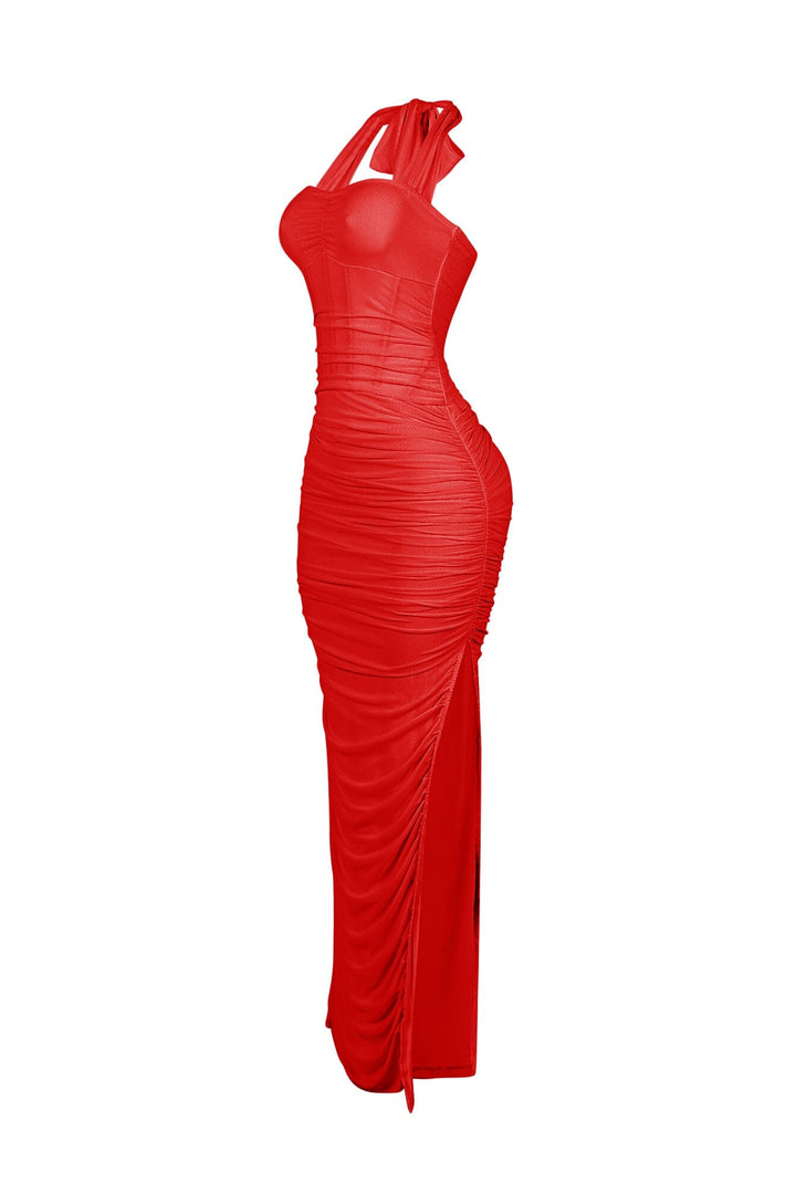 Bloomie Mesh Ruched Corset Halter Dress