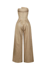 Tailored Cotton Twill Tube Top Jumpsuit