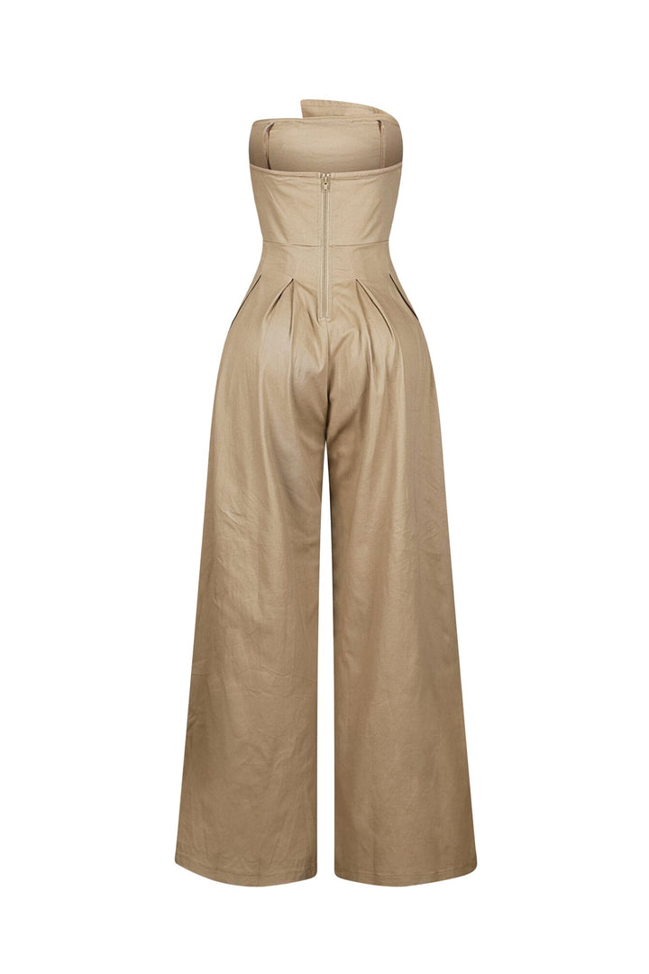 Tailored Cotton Twill Tube Top Jumpsuit