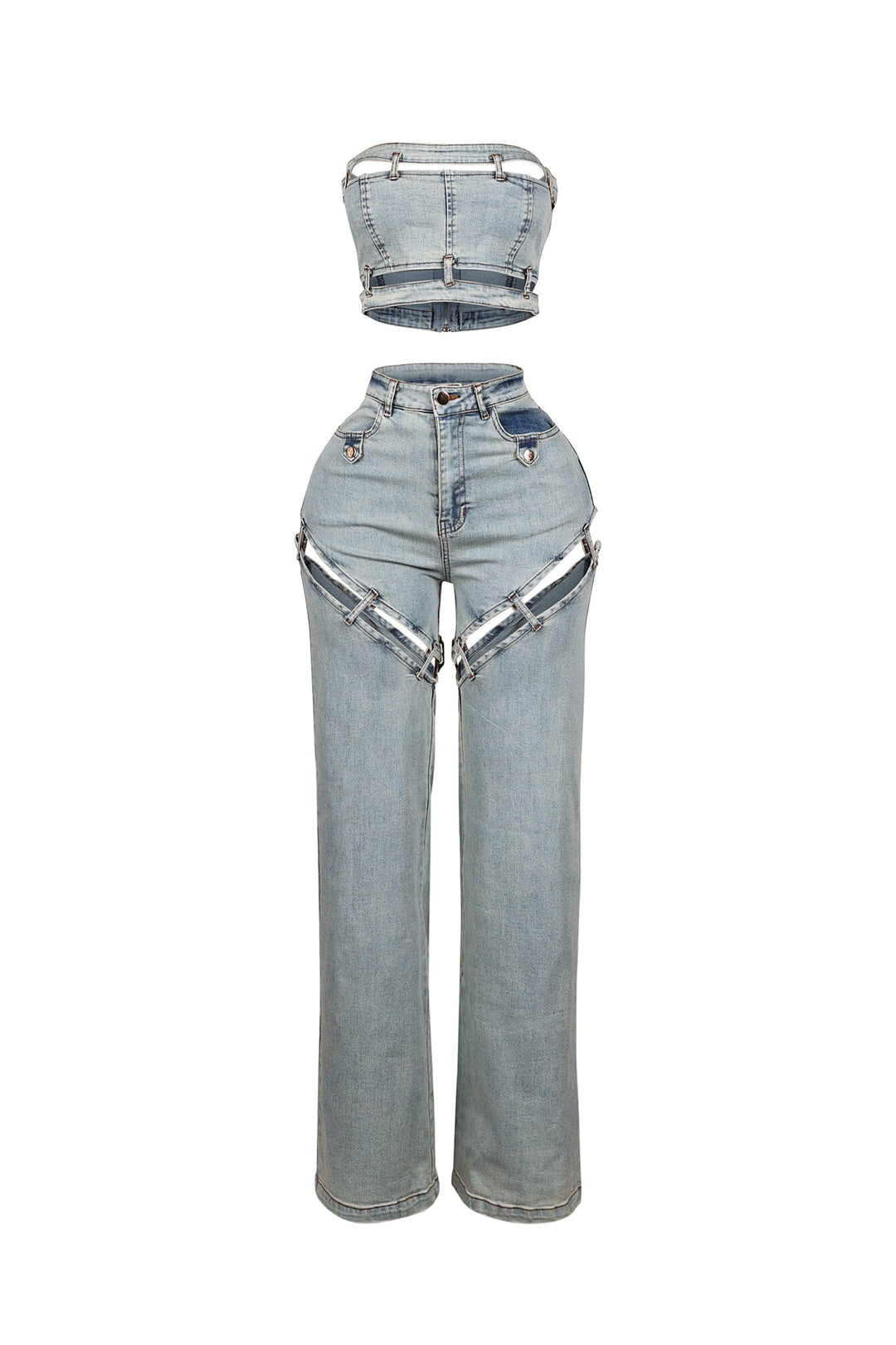 Jett Denim Tube Top &amp; Cutout Pants SET