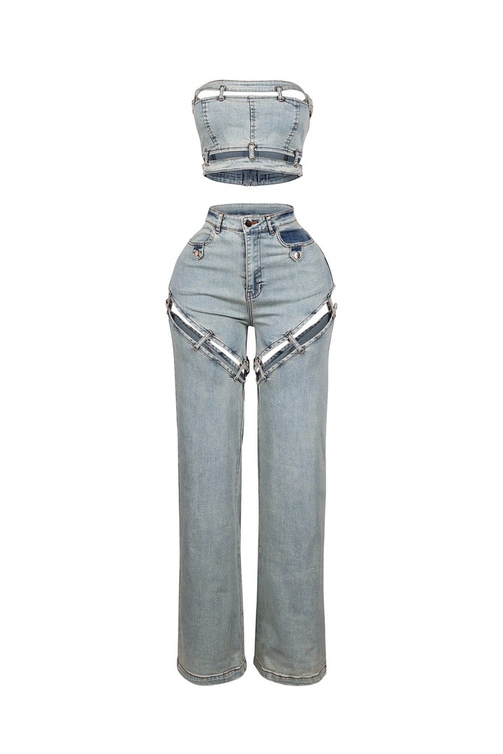 Jett Denim Tube Top &amp; Cutout Pants SET