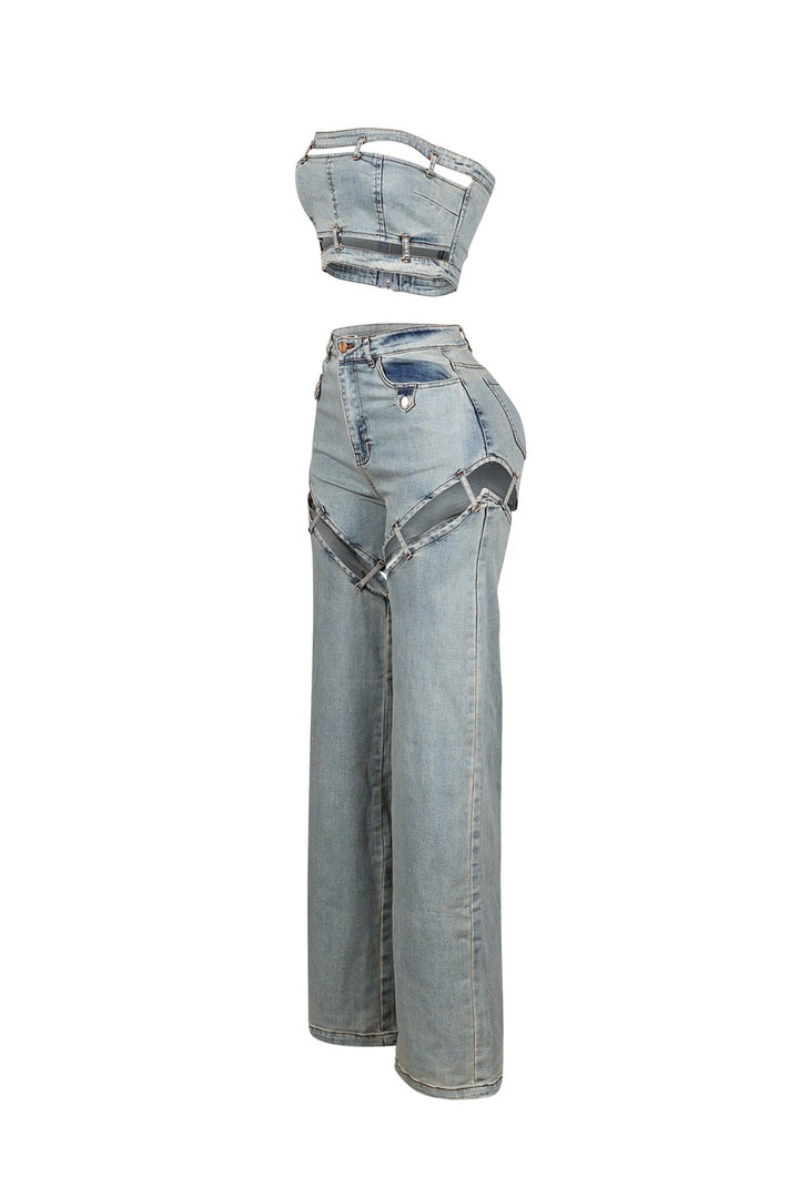 Jett Denim Tube Top &amp; Cutout Pants SET