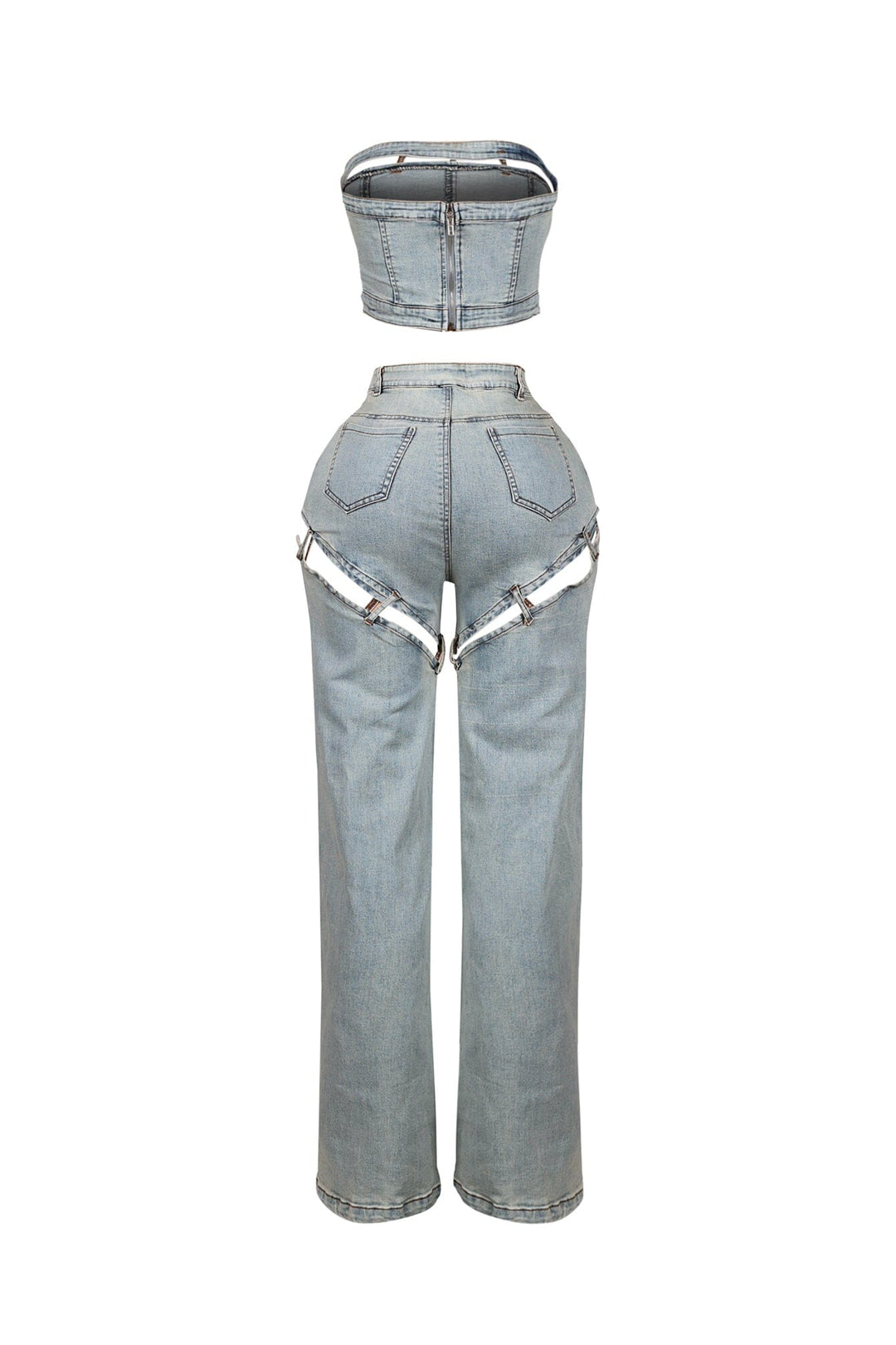 Jett Denim Tube Top &amp; Cutout Pants SET