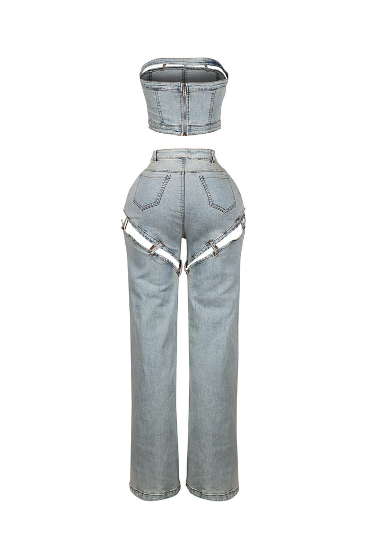 Jett Denim Tube Top &amp; Cutout Pants SET