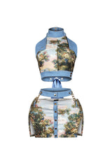 Florabound Denim Cutout Top &amp; Skirt SET