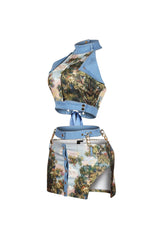Florabound Denim Cutout Top &amp; Skirt SET