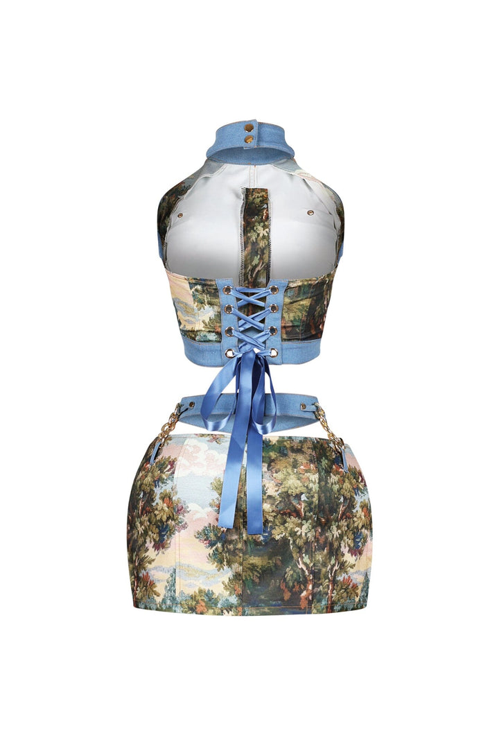 Florabound Denim Cutout Top &amp; Skirt SET