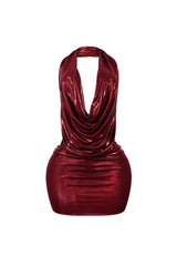 Talk Flirty Metallic Foil Halter Mini Dress