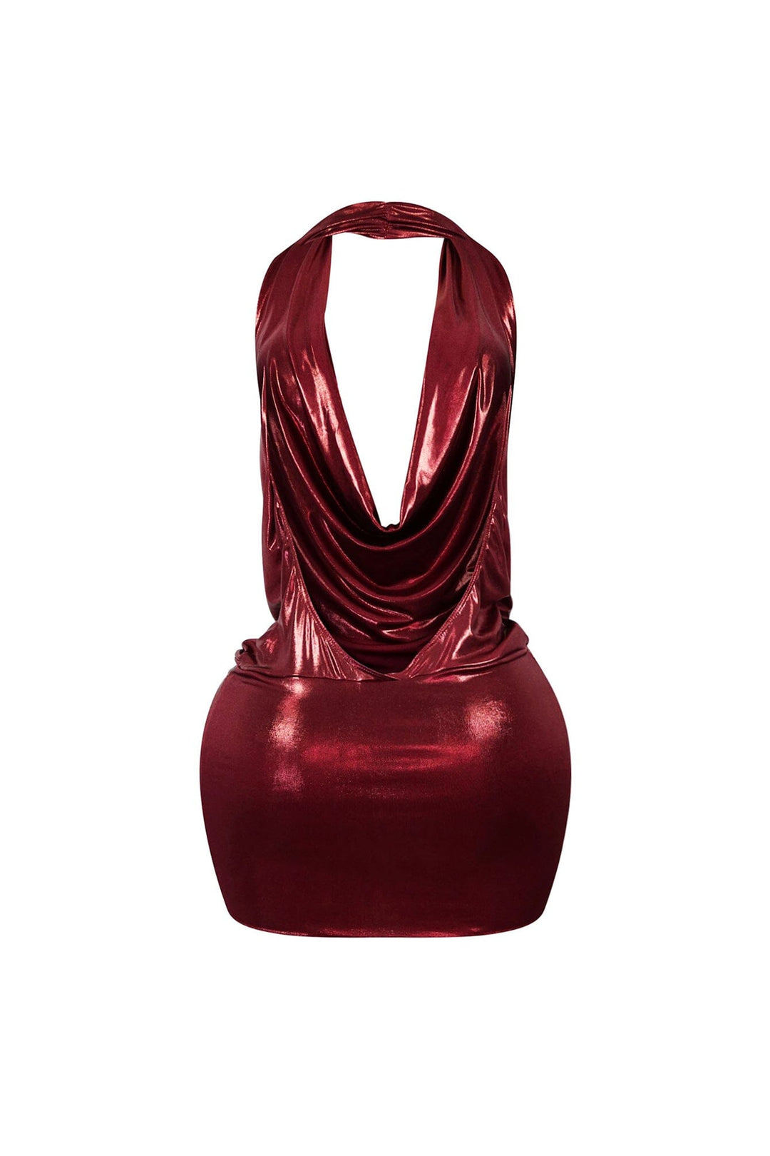 Talk Flirty Metallic Foil Halter Mini Dress