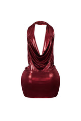 Talk Flirty Metallic Foil Halter Mini Dress