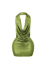 Talk Flirty Metallic Foil Halter Mini Dress