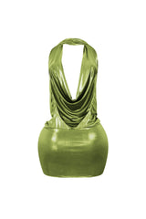 Talk Flirty Metallic Foil Halter Mini Dress