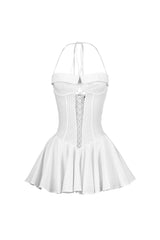 Cuttica Pinstripe Smocking Halter Mini Dress