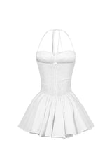Cuttica Pinstripe Smocking Halter Mini Dress