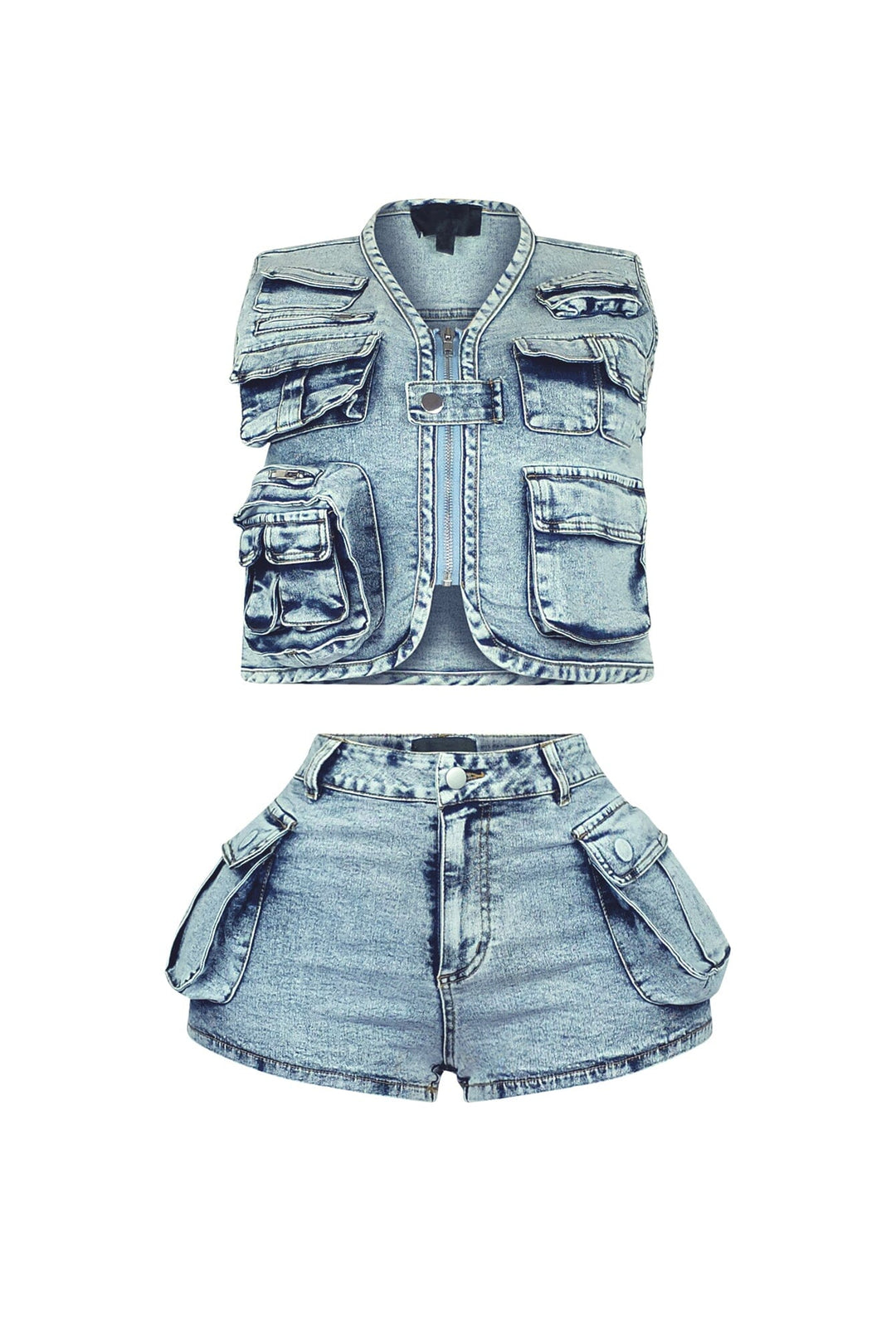 Memories Stone Washed Vest &amp; Shorts SET