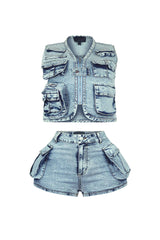 Memories Stone Washed Vest &amp; Shorts SET