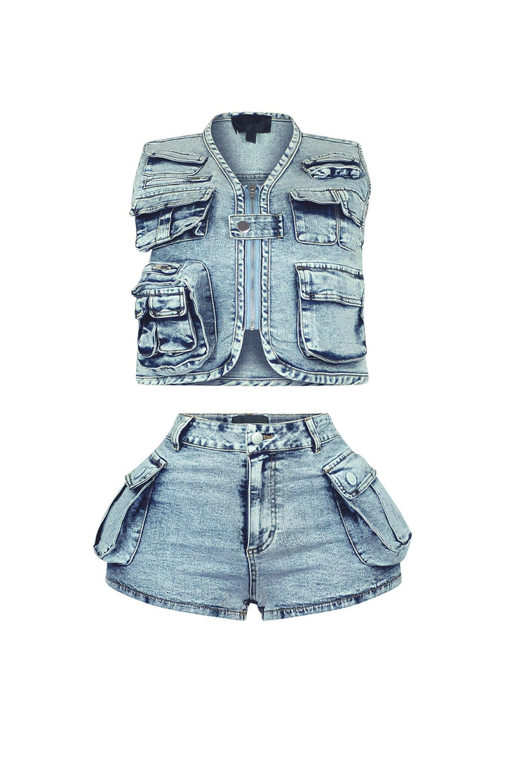 Memories Stone Washed Vest &amp; Shorts SET