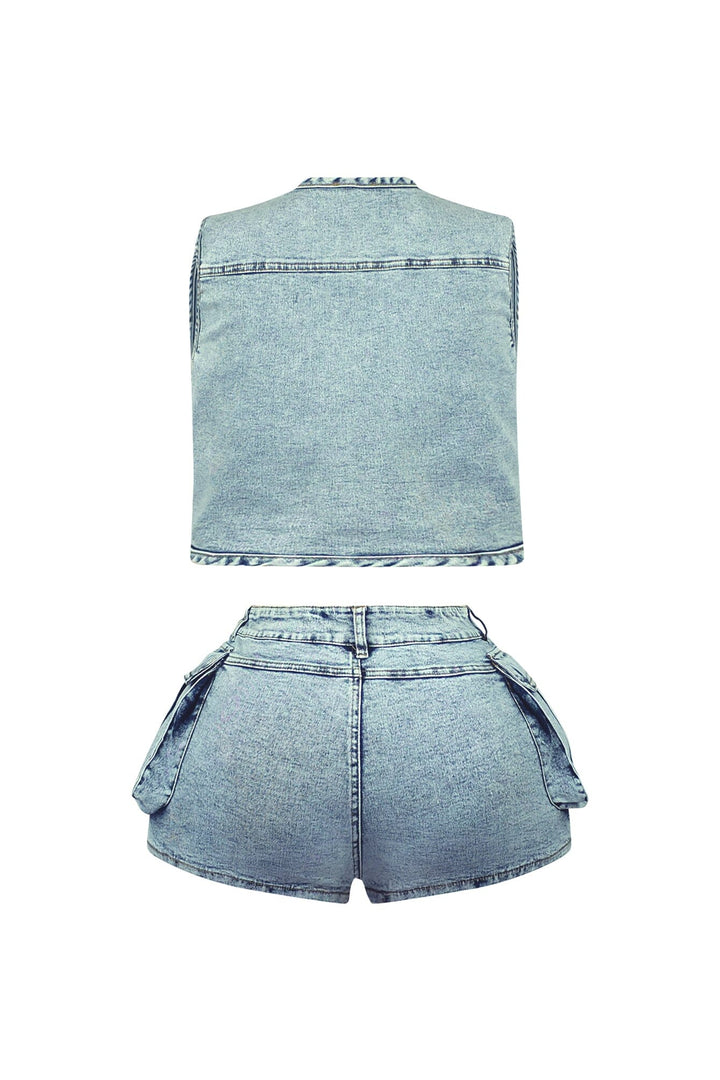 Memories Stone Washed Vest &amp; Shorts SET