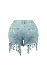 Sparkling Moments Rhinestone &amp; Sequin Denim Shorts