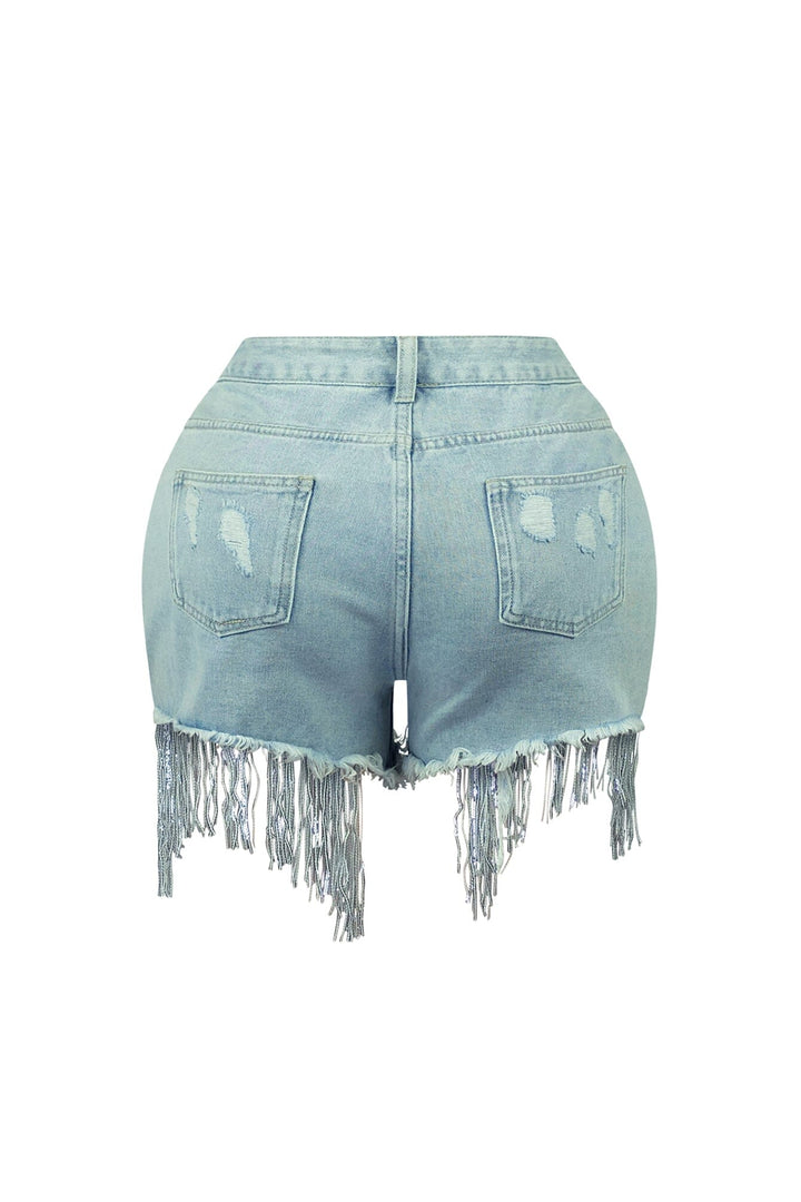 Sparkling Moments Rhinestone &amp; Sequin Denim Shorts