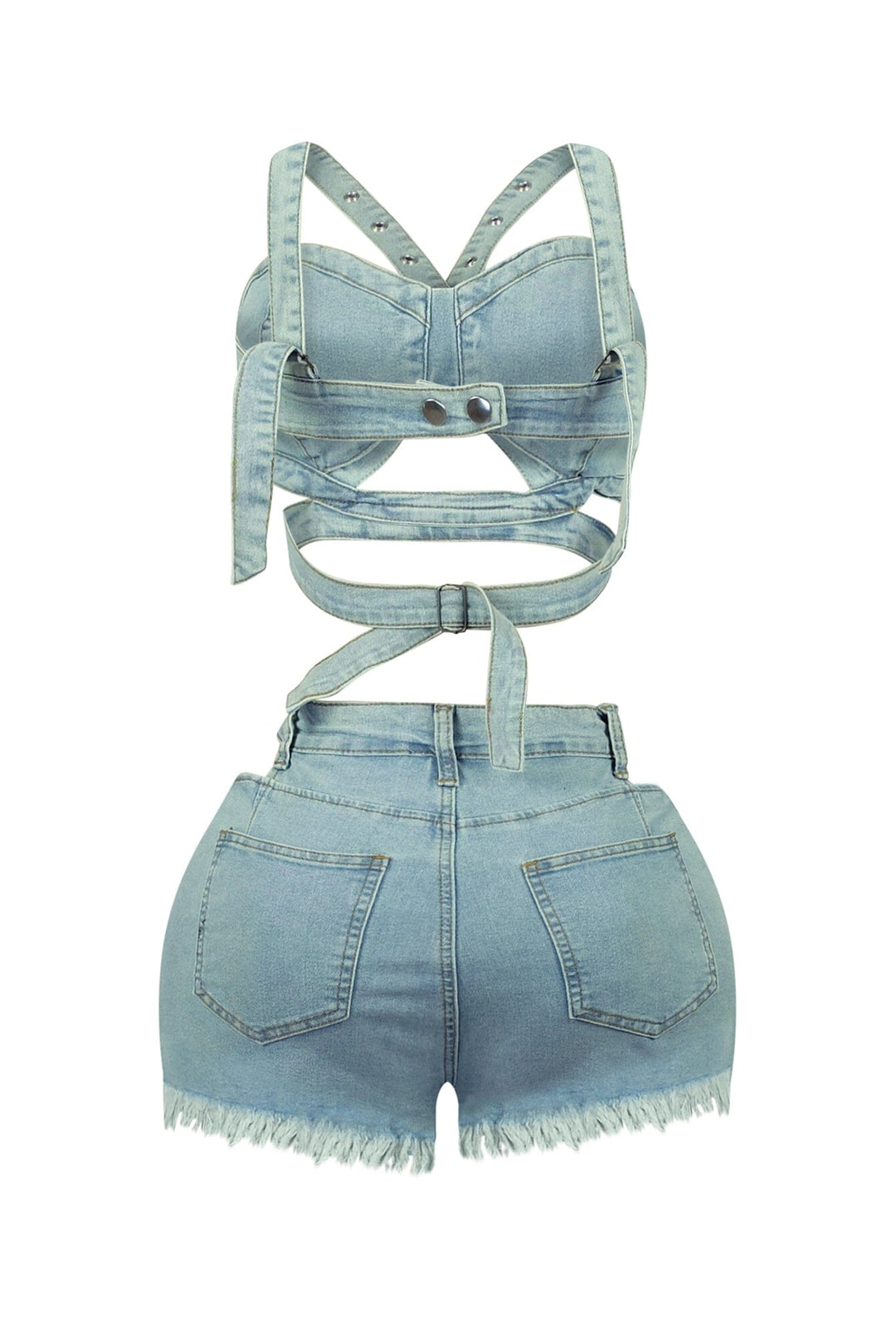 Stop Talking Denim Top &amp; Cut Out Shorts SET