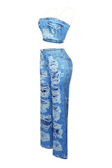 Billy Denim Print Effect Top &amp; Pants SET