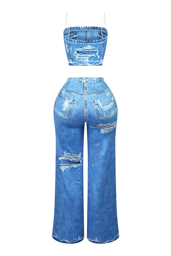 Billy Denim Print Effect Top &amp; Pants SET