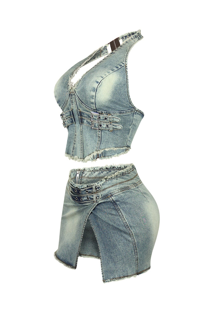 Harlem Denim Halter Top &amp; Skirt SET