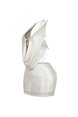 Marfil Seashell Metallic Halter Mini Dress