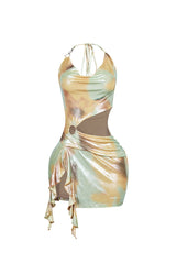 Minimal Foil Mini Dress With O Ring